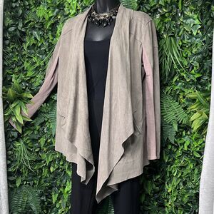 BLANCNYC Jacket Women Small Tan Brown‎ Duster Drape Cardigan Faux Suede 2215